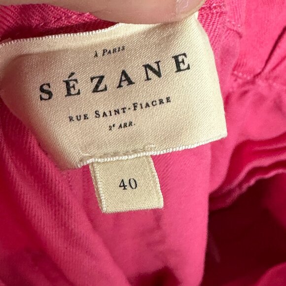 Sezane High Waist Bright Pink Trouser Pants Size 40 French US 8 Denim Belted - Picture 5 of 14